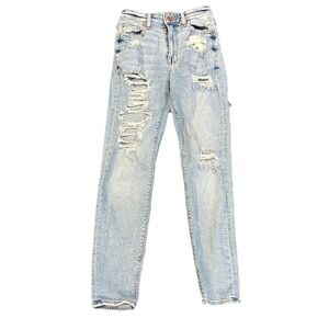 American Eagle AE‎ 00 XXS Mom Jeans Distressed Ripped High Rise
